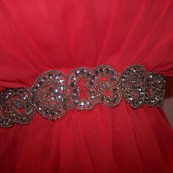 Misses Hi-Lo Chiffon Dress Strapless Rhines Coral - Picture 4 of 6